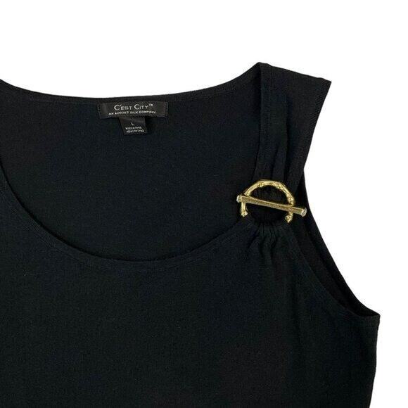 C'est City Black Cotton Blend Sleeveless Buckle Tank Top Y2k Womens L - Picture 2 of 7